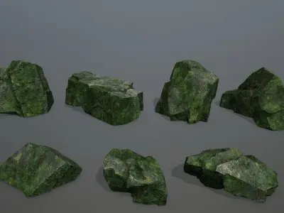 Rock Set 7 mossy Low-poly 3D model