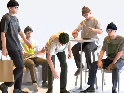 Posed Asian Casual Man - 5 Pack 3 - C1-M3Y 3D model