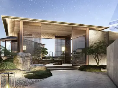 Japanese Chinese nspired Roof Garden skp LUMION 3D Model  3D model