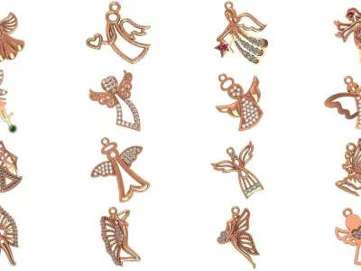 33 Angel Charm Pendant Necklace  3D Model Pack