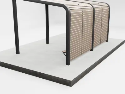 Pergola bus stop with wooden canopy 3D model