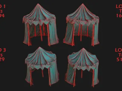 Medieval Market Stalls Cylindrical Tent Pack Low-poly 3D model