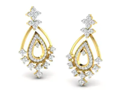 Gold Diamond Women Earring 3D print Model 3D print model 135