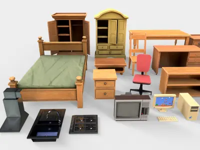 game ready Interior furniture pack Low-poly 3D model