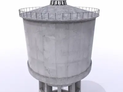 Concrete water tower 1 Low-poly 3D model