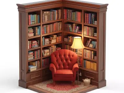 Tiny Library Corner 3D Model v03 Low-poly 3D model