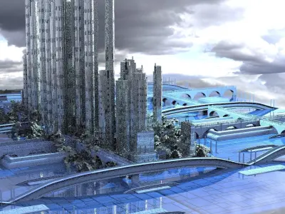 Sci-Fi Future Utopian city with forest 3D model