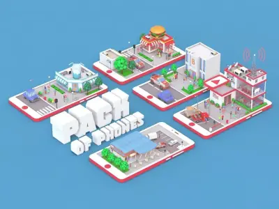 Low Poly Buildings on Mobile Phone Low-poly 3D model