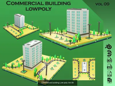  collection commercial building lowpoly 02 3D Model Pack