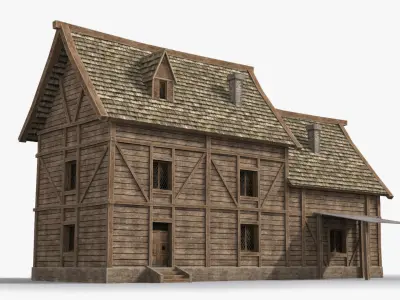 Medieval house x10 Low-poly 3D model