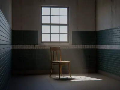 Chair in Empty Tiled Interior 3D model