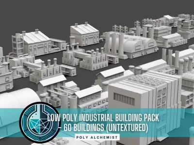 Low Poly Industrial Building Pack Of 60 -Game Ready -Untextured 3D model
