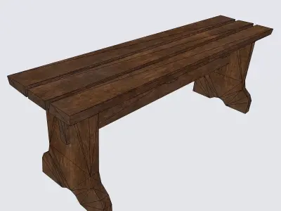 Wooden Bench Low-poly 3D model
