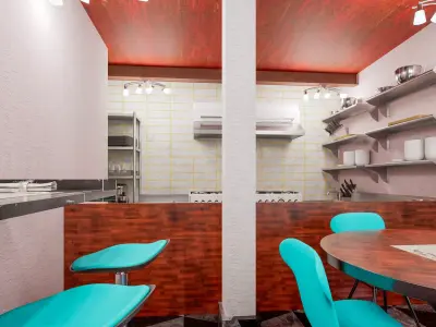 Cafe Restaurant Interior And Exterior Low-poly 3D model