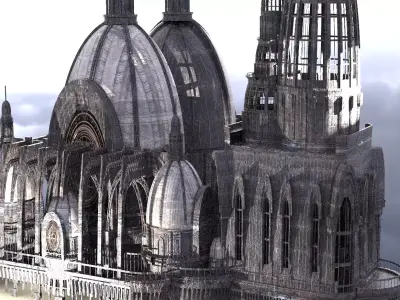 Steam punk cathedral Dragon lineage Halls Towers 3D model