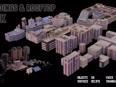 Urban Environment Premade Buildings Rooftop Pack Low-poly 3D model