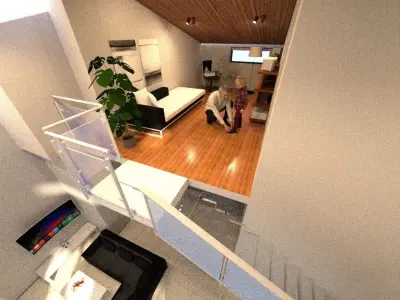 Apartments living room with stairs and couch Free 3D model