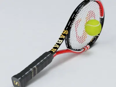 Tennis Racket and Ball03 Low-poly 3D model
