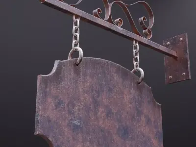 Signboard 2 old rusty sign hanging on wall Low-poly 3D model