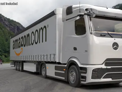  Mercedes Electric Truck with Amazon Trailer 