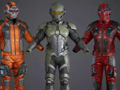 Sci-Fi Clothing Pack 01 and 03 Mega Bundle Low-poly 3D model