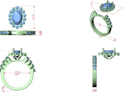 Cluster Halo Engagement Ring 3D Model Jewelry 3DM STL 3D print model