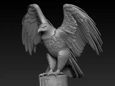 Open Wings Eagle Statue on Tree Stump Detailed Sculpture 3D print model