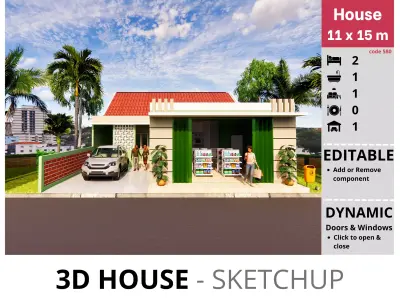 House 11x15m code 580 - Sketchup 3D model 3D model 3D model