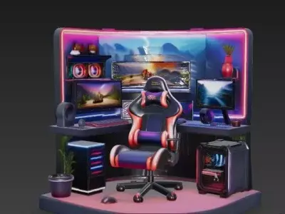 RGB Gaming Setup - Triple Monitor Battlestation with LED PC Desk 3D model