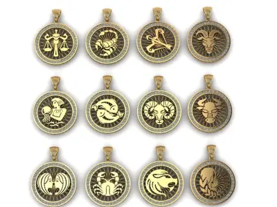 horoscope necklace serial gold silver 12 pieces stl  3D model