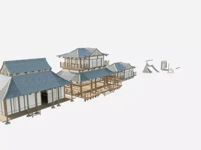 japanese modular buildings with 4k textures  Low-poly 3D model