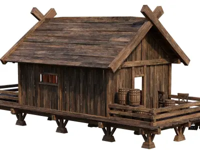 Old Building House 4K Textures GameReady 70 Low-poly 3D model