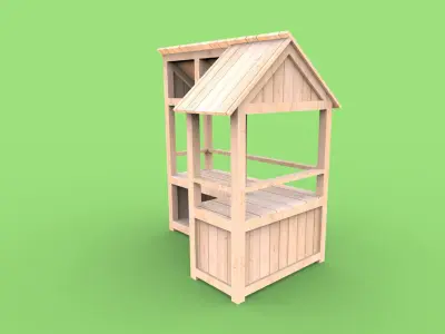 Wooden stand shed stall market version 3 3D model
