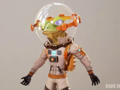 Game Ready Stylized Alien Frog Astronaut PBR UE Unity Low-poly 3D model