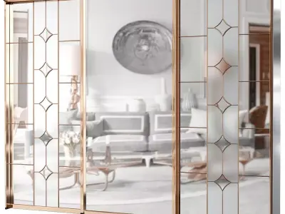 Wardrobe 3d model sliding glass door in gold and rose gold Low-poly 3D model