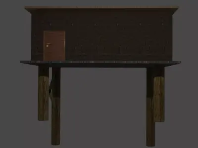 the cottage wooden table with door Low-poly 3D model