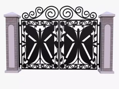 Black Ornamental Iron Gate Low Poly PBR Architectural 3D Model Low-poly 3D model