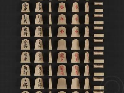 Chess Japanese Shogi - 1 masked- traditional Low-poly 3D model