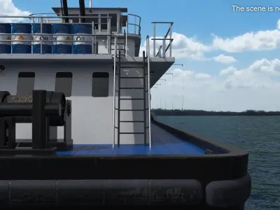  Tugboat and Hopper Barge with Coal on Water 