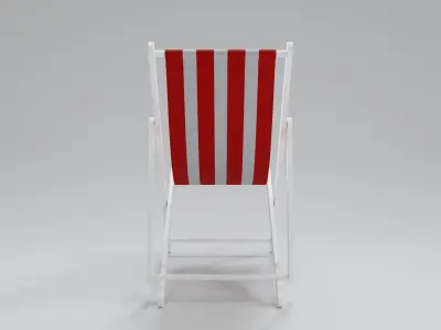 Wooden Folding Beach Chair with Red and White Striped Seat 3D model