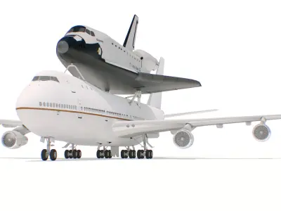  Space Shuttle on Connection Frame and Carrier Aircraft 