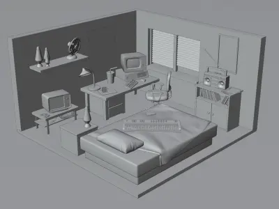 Low-Poly 90s Retro Game Room Low-poly 3D model