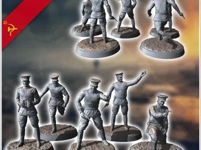 Set of 5 WW2 Soviet officers with Nagant M1895 revolvers 10 - So 3D print model
