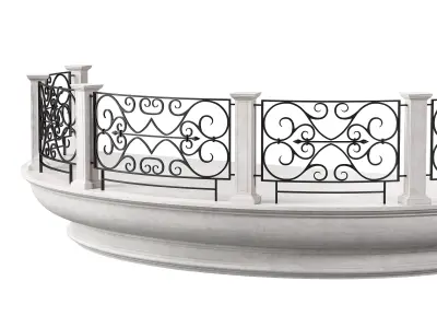 Classic Marble Arched Balcony with Square Columns and Wrought  3D model