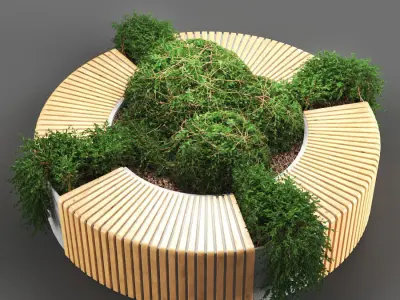bench615 bench made of wood and plants 3D model