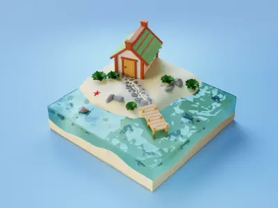 House on the island Low-poly 3D model