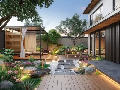 Modern Garden Courtyard 3D model buy