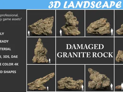 Low poly Damaged Granite Rock 200101 Low-poly 3D model