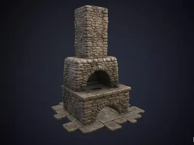 Medieval Stone Blacksmith Forge and Hearth Low-poly 3D model