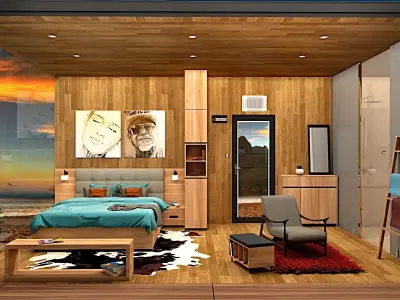  beach hut tiny house vacation house with hot tub 3D model